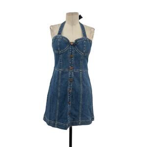 Alice + Olivia Janessa Mini Dress Sleeveless Denim Button Front Blue Size‎ 6
